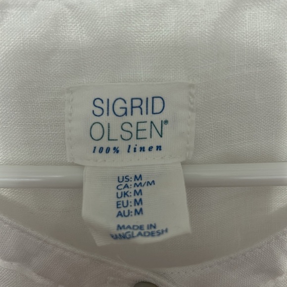Sigrid Olsen White Linen Shirt size medium button-down - Picture 2 of 5